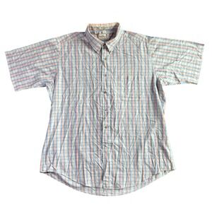 Stanley Blacker Mens XL Short Sleeve‎ Button Down Shirt Plaid Blue Pink